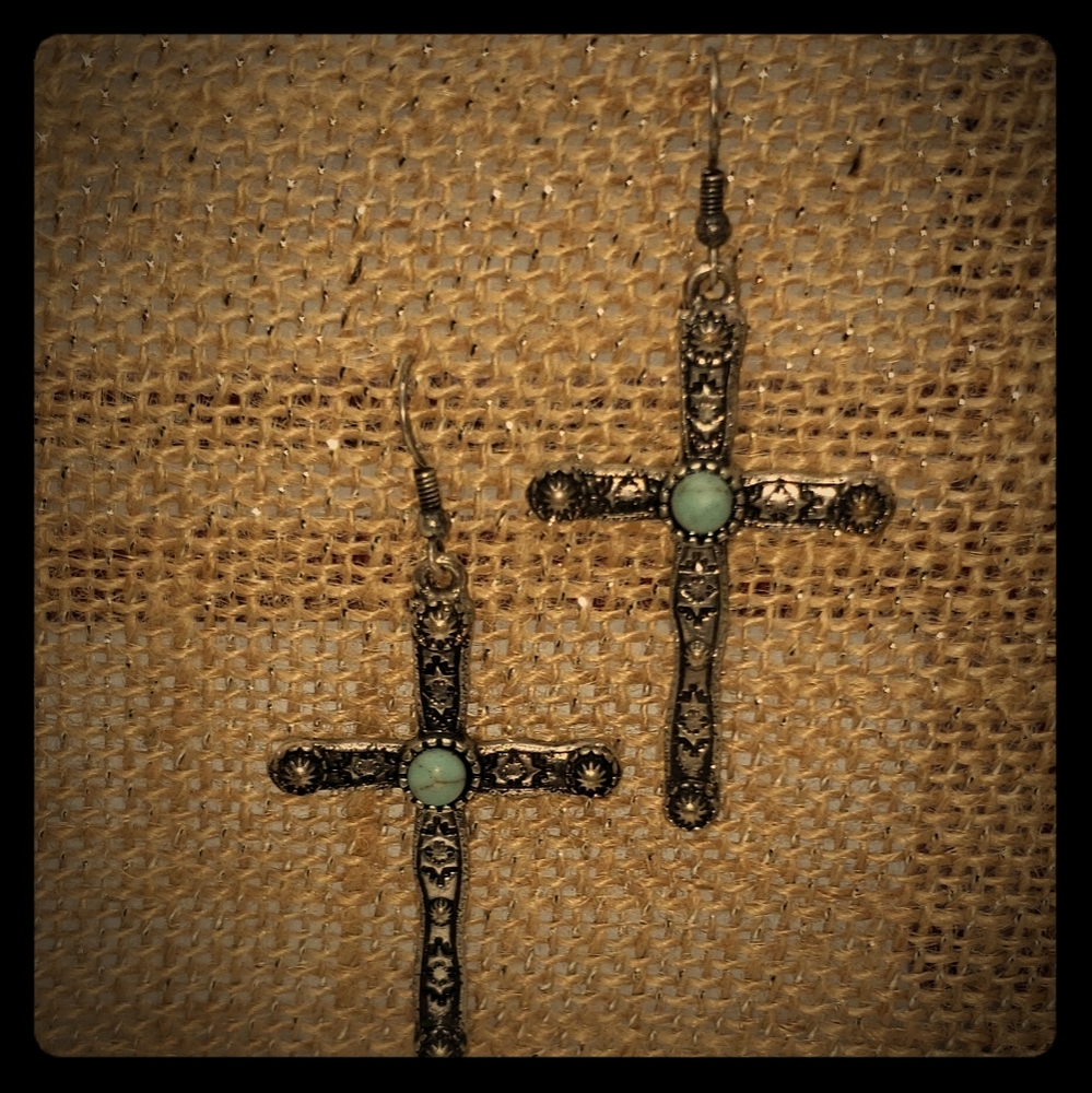 ✔️cross earrings with turquoise ce